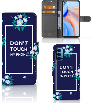 B2Ctelecom Hoesje OPPO Reno 4 Pro 5G Telefoontasje Flowers Blue DTMP