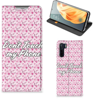 B2Ctelecom Hoesje OPPO Reno3 | A91 Bookcase Flowers Pink Don't Touch My Phone