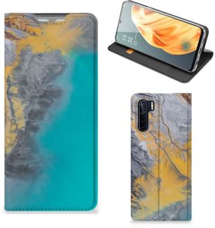 B2Ctelecom Hoesje OPPO Reno3 | A91 Flip Case Marble Blue Gold