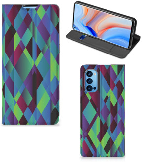 B2Ctelecom Hoesje OPPO Reno4 Pro 5G Bookcase Abstract Groen Blauw