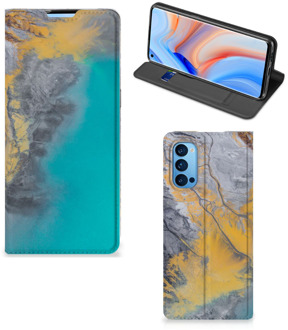 B2Ctelecom Hoesje OPPO Reno4 Pro 5G Flip Case Marble Blue Gold