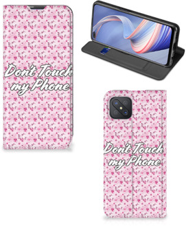 B2Ctelecom Hoesje OPPO Reno4 Z 5G Bookcase Flowers Pink Don't Touch My Phone