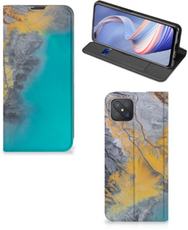 B2Ctelecom Hoesje OPPO Reno4 Z 5G Flip Case Marble Blue Gold