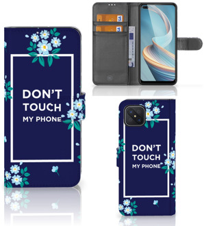 B2Ctelecom Hoesje OPPO Reno4 Z Telefoontasje Flowers Blue DTMP