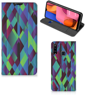 B2Ctelecom Hoesje Samsung Galaxy A20s Bookcase Abstract Groen Blauw