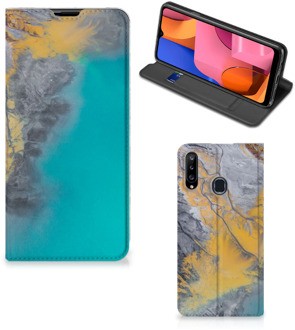 B2Ctelecom Hoesje Samsung Galaxy A20s Flip Case Marble Blue Gold