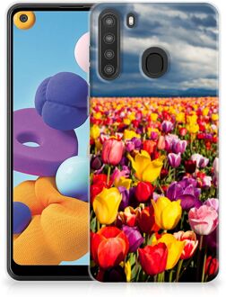 B2Ctelecom Hoesje Samsung Galaxy A21 Telefoon Hoesje Tulpen