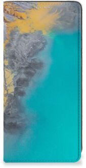 B2Ctelecom Hoesje Samsung Galaxy A21s Flip Case Marble Blue Gold