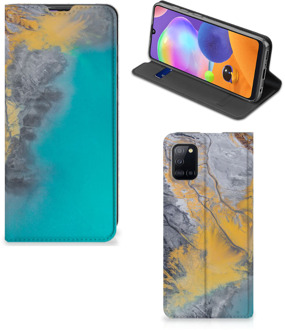 B2Ctelecom Hoesje Samsung Galaxy A31 Flip Case Marble Blue Gold