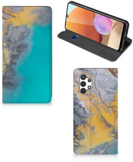 B2Ctelecom Hoesje Samsung Galaxy A32 4G Flip Case Marble Blue Gold