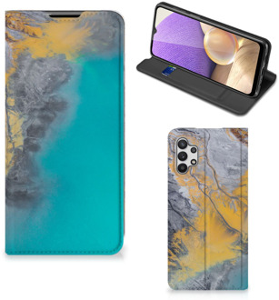 B2Ctelecom Hoesje Samsung Galaxy A32 5G Flip Case Marble Blue Gold