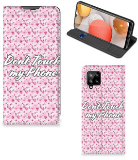 B2Ctelecom Hoesje Samsung Galaxy A42 Bookcase Flowers Pink Don't Touch My Phone