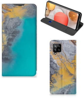 B2Ctelecom Hoesje Samsung Galaxy A42 Flip Case Marble Blue Gold