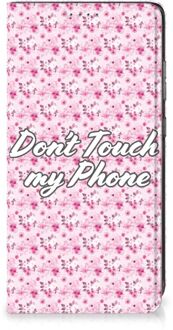 B2Ctelecom Hoesje Samsung Galaxy A52 Bookcase Flowers Pink Don't Touch My Phone