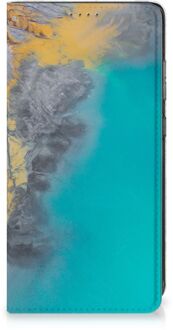 B2Ctelecom Hoesje Samsung Galaxy A52 Flip Case Marble Blue Gold