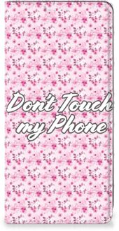 B2Ctelecom Hoesje Samsung Galaxy A71 Bookcase Flowers Pink Don't Touch My Phone