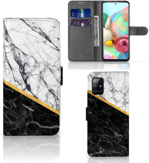 B2Ctelecom Hoesje Samsung Galaxy A71 Bookcase Marble White Black - Origineel Cadeau Man