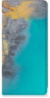 B2Ctelecom Hoesje Samsung Galaxy A71 Flip Case Marble Blue Gold