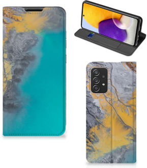 B2Ctelecom Hoesje Samsung Galaxy A72 (5G/4G) Flip Case Marble Blue Gold