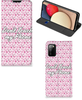 B2Ctelecom Hoesje Samsung Galaxy M02s | A02s Bookcase Flowers Pink Don't Touch My Phone