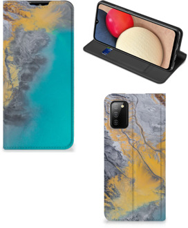 B2Ctelecom Hoesje Samsung Galaxy M02s | A02s Flip Case Marble Blue Gold