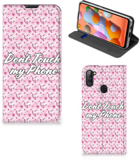 B2Ctelecom Hoesje Samsung Galaxy M11 | A11 Bookcase Flowers Pink Don't Touch My Phone