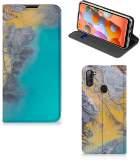 B2Ctelecom Hoesje Samsung Galaxy M11 | A11 Flip Case Marble Blue Gold