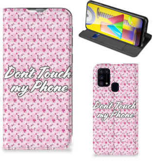 B2Ctelecom Hoesje Samsung Galaxy M31 Bookcase Flowers Pink Don't Touch My Phone