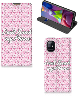 B2Ctelecom Hoesje Samsung Galaxy M51 Bookcase Flowers Pink Don't Touch My Phone