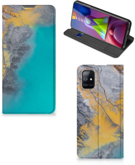 B2Ctelecom Hoesje Samsung Galaxy M51 Flip Case Marble Blue Gold