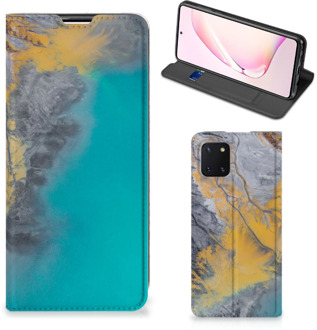 B2Ctelecom Hoesje Samsung Galaxy Note 10 Lite Flip Case Marble Blue Gold