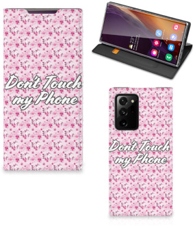 B2Ctelecom Hoesje Samsung Galaxy Note 20 Ultra Bookcase Flowers Pink Don't Touch My Phone