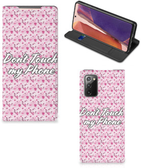 B2Ctelecom Hoesje Samsung Galaxy Note20 Bookcase Flowers Pink Don't Touch My Phone