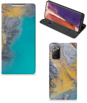 B2Ctelecom Hoesje Samsung Galaxy Note20 Flip Case Marble Blue Gold