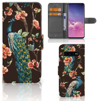 B2Ctelecom Hoesje Samsung Galaxy S10 Book Case Design Pauw met Bloemen