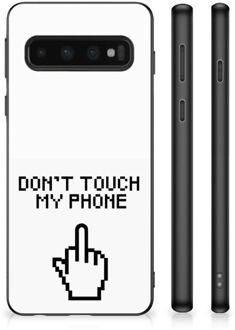 B2Ctelecom Hoesje Samsung Galaxy S10 Leuk TPU Back Case met Zwarte rand Finger Don't Touch My Phone