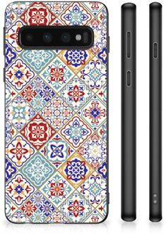 B2Ctelecom Hoesje Samsung Galaxy S10 Leuk TPU Back Cover met Zwarte rand Tegels Kleur