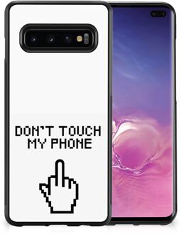 B2Ctelecom Hoesje Samsung Galaxy S10+ Leuk TPU Back Case met Zwarte rand Finger Don't Touch My Phone