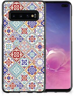 B2Ctelecom Hoesje Samsung Galaxy S10+ Leuk TPU Back Cover met Zwarte rand Tegels Kleur