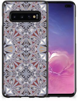 B2Ctelecom Hoesje Samsung Galaxy S10+ Telefoonhoesje met Zwarte rand Flower Tiles