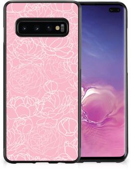 B2Ctelecom Hoesje Samsung Galaxy S10+ Telefoonhoesje met Zwarte rand Witte Bloemen