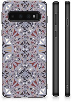 B2Ctelecom Hoesje Samsung Galaxy S10 Telefoonhoesje met Zwarte rand Flower Tiles