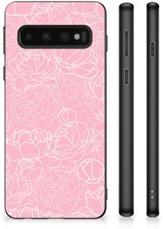 B2Ctelecom Hoesje Samsung Galaxy S10 Telefoonhoesje met Zwarte rand Witte Bloemen