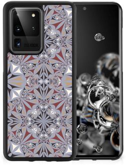 B2Ctelecom Hoesje Samsung Galaxy S20 Ultra Telefoonhoesje met Zwarte rand Flower Tiles