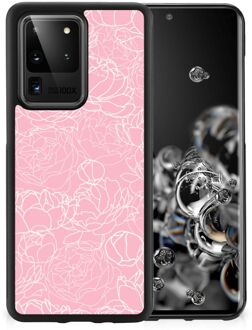 B2Ctelecom Hoesje Samsung Galaxy S20 Ultra Telefoonhoesje met Zwarte rand Witte Bloemen