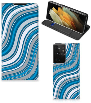 B2Ctelecom Hoesje Samsung Galaxy S21 Ultra Book Case Golven Blauw