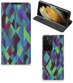 B2Ctelecom Hoesje Samsung Galaxy S21 Ultra Bookcase Abstract Groen Blauw