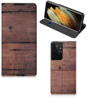 B2Ctelecom Hoesje Samsung Galaxy S21 Ultra Leuk Case Old Wood