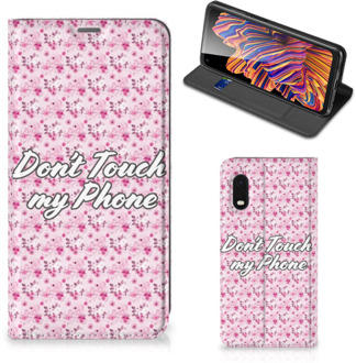 B2Ctelecom Hoesje Samsung Xcover Pro Bookcase Flowers Pink Don't Touch My Phone