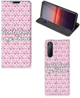 B2Ctelecom Hoesje Sony Xperia 5 II Bookcase Flowers Pink Don't Touch My Phone